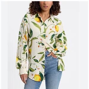 NEW Express Womens Boyfriend Portofino Linen Button Up Shirt Size XL Lemon